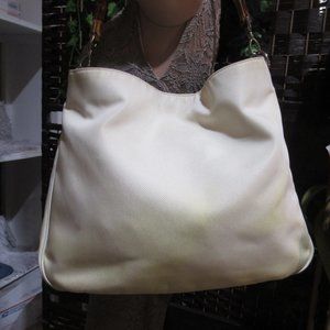 AUTH VTG GUCCI IVORY BAMBOO NYLON LARGE  BAG